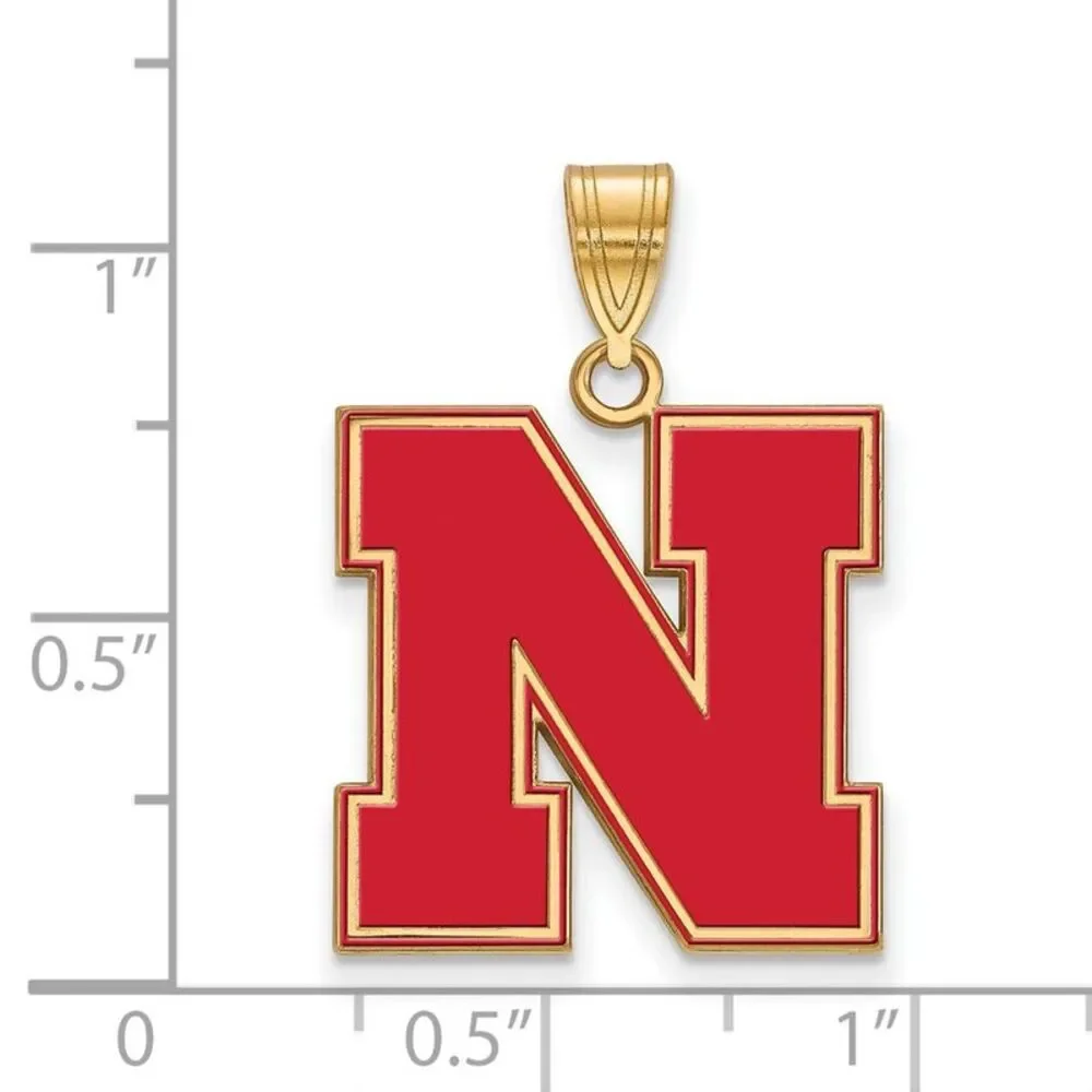 14K Gold Plated Sterling Silver U. of Nebraska LG Enamel 'N' Pendant